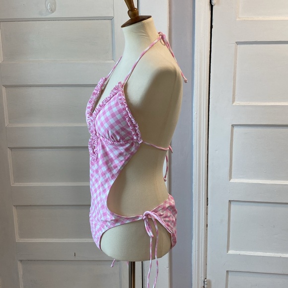 NWT Jessica Simpson Pink and White Gingham Print Monokini, Size XL - Picture 6 of 17